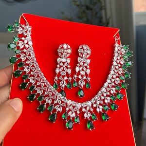 Elegant Silver and Green Jewelry Set